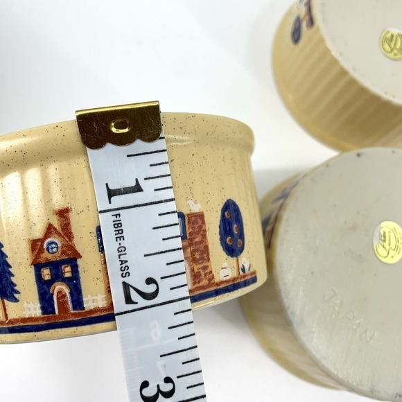Vintage 80s Set of Four Ramekins Souffle Casserole Bowls Tan Country Village - Picture 11 of 11